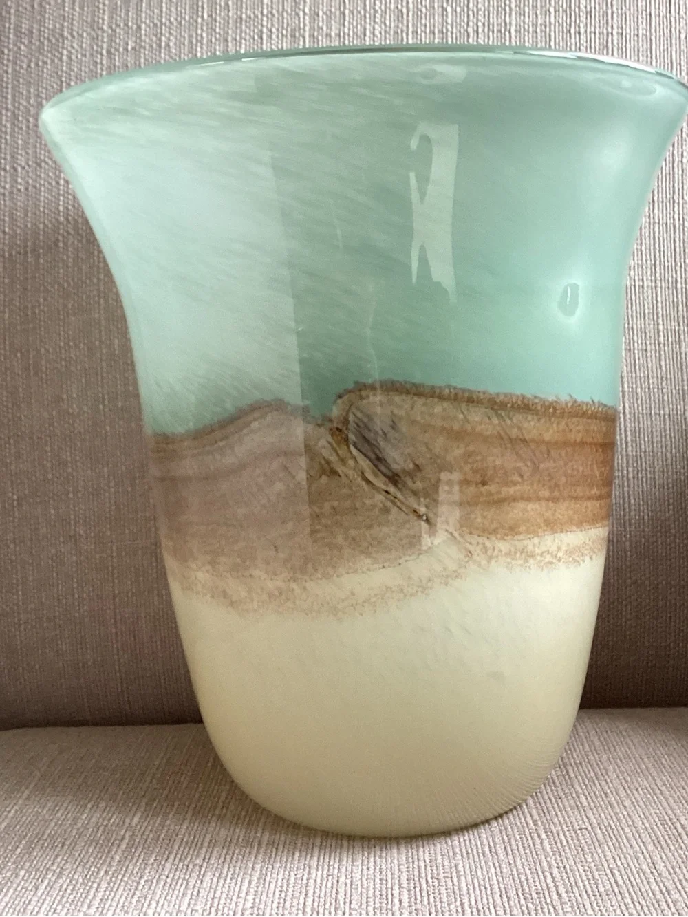 PARTYLITE Tranquility Hurricane Glass Candle Holder Brown/Aqua/Tan Centerpiece - Picture 2 of 4